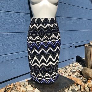 Black, blue, and white tribal pencil skirt